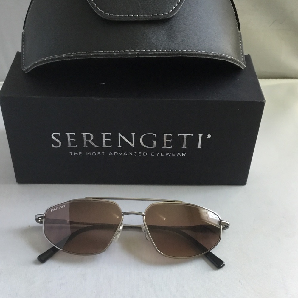 Serengeti Marlon Men’s Sunglasses Polarized- Silver Frame with Brown Lenses